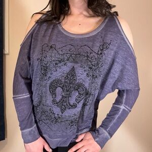Rock & Republic Cold-Shoulder Fleur-de-Lis Sweatshirt